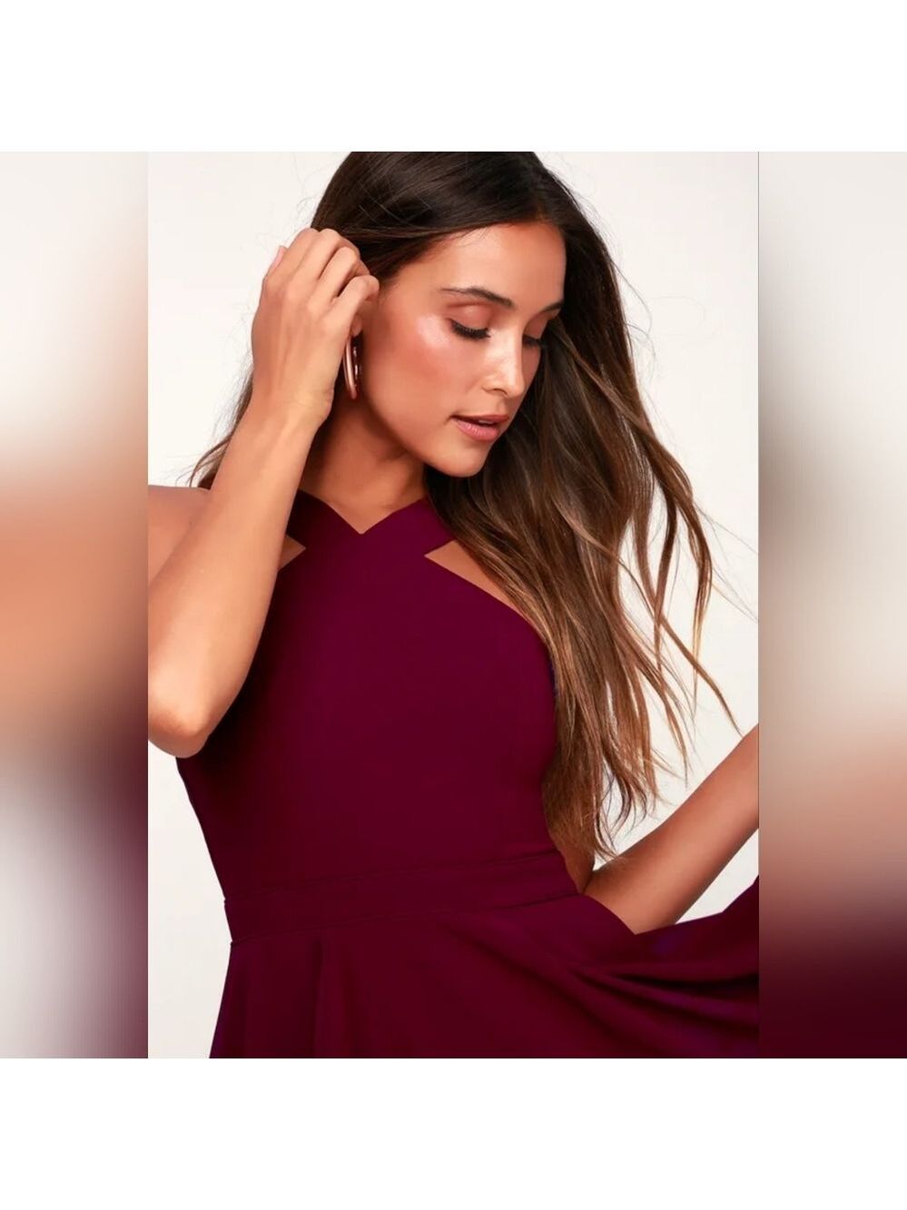 Lulus | Forevermore Burgundy Skater Dress | Size L - Picture 3 of 6